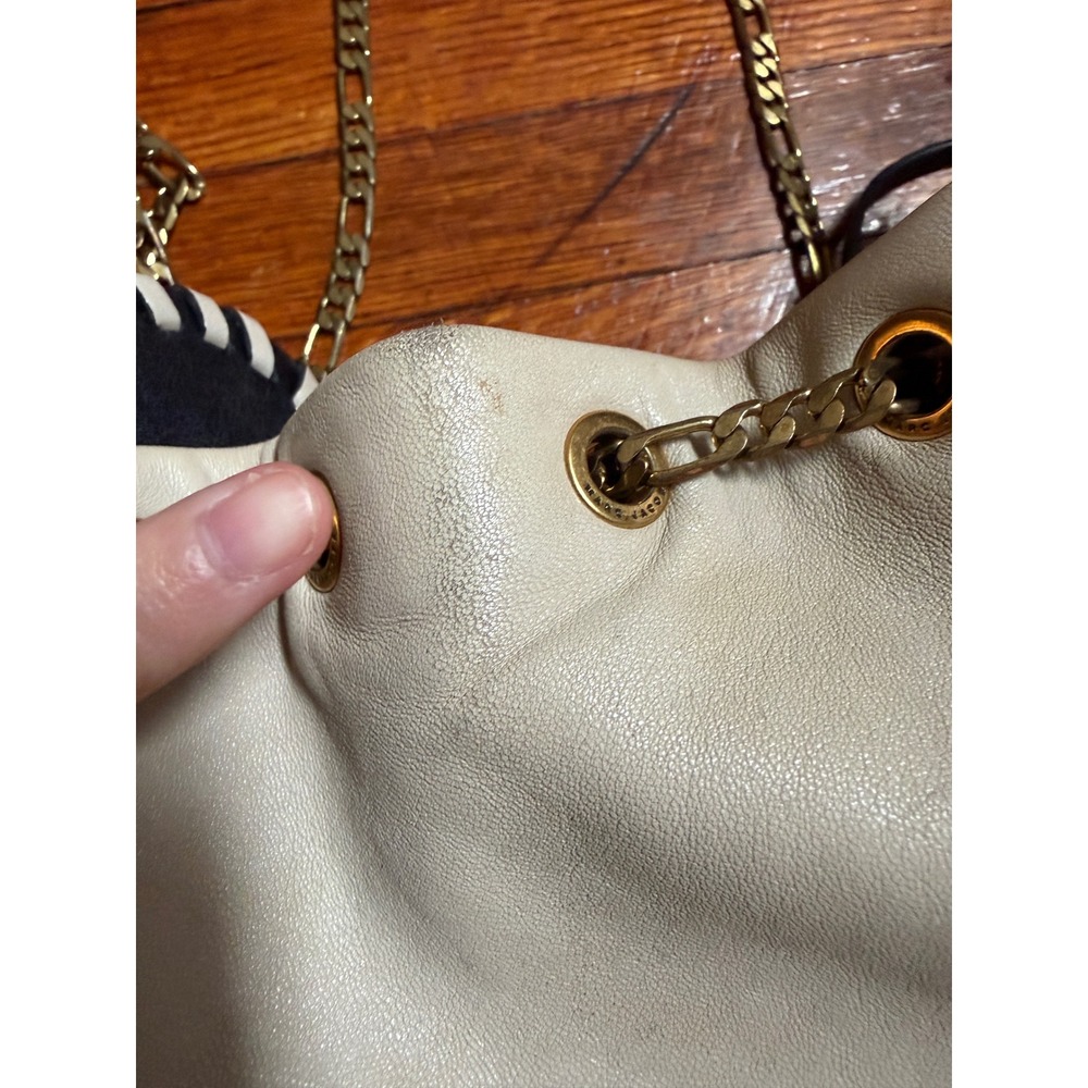 Marc Jacobs Sway Party Cream Lamb Leather Whipstitch Bucket Bag Gold Chain Strap - Picture 9 of 10